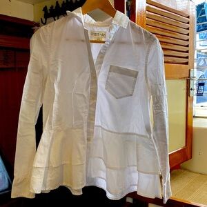 Kate Spade XS Broom street flared button down collared white shirt